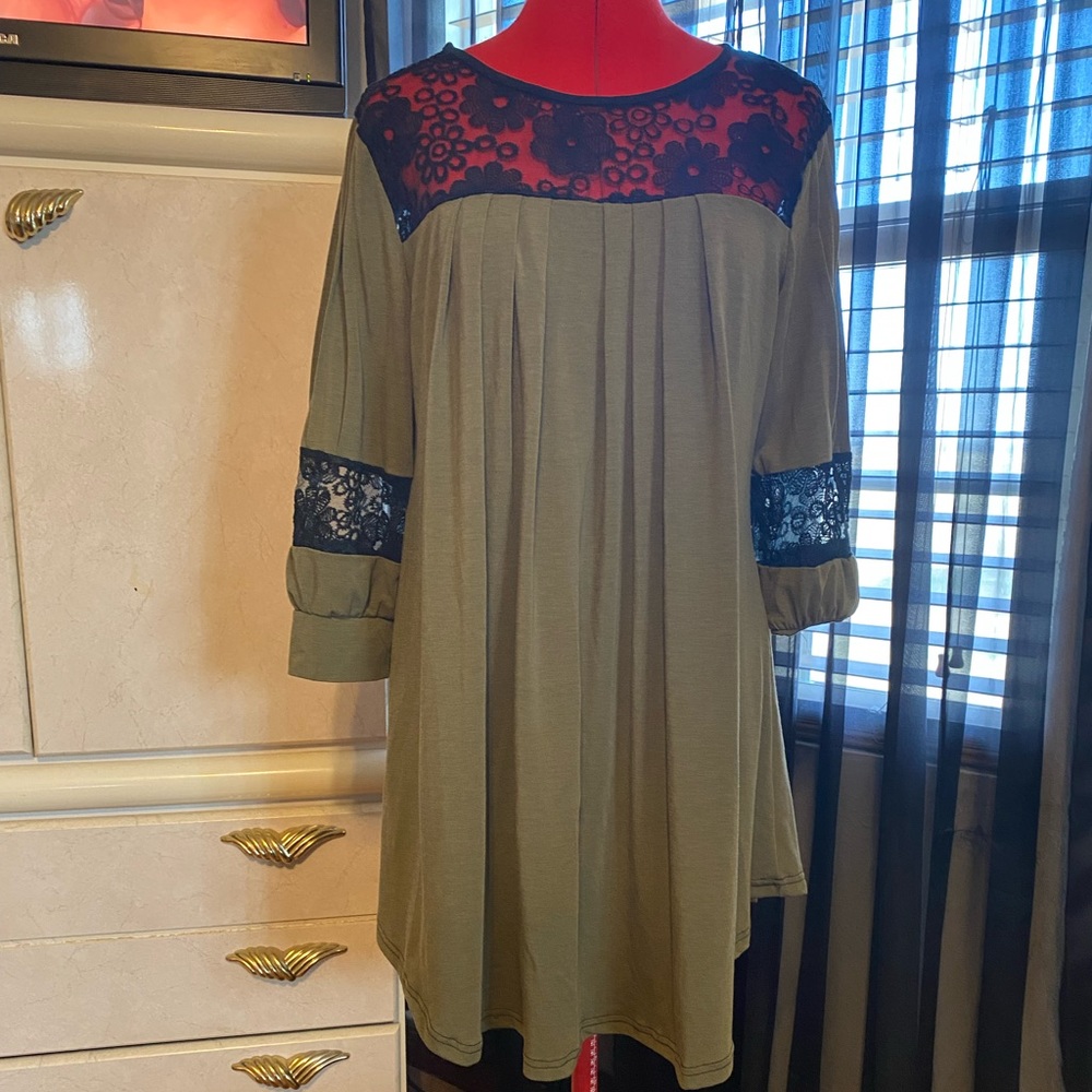 Olive Green Dress with Lace Details